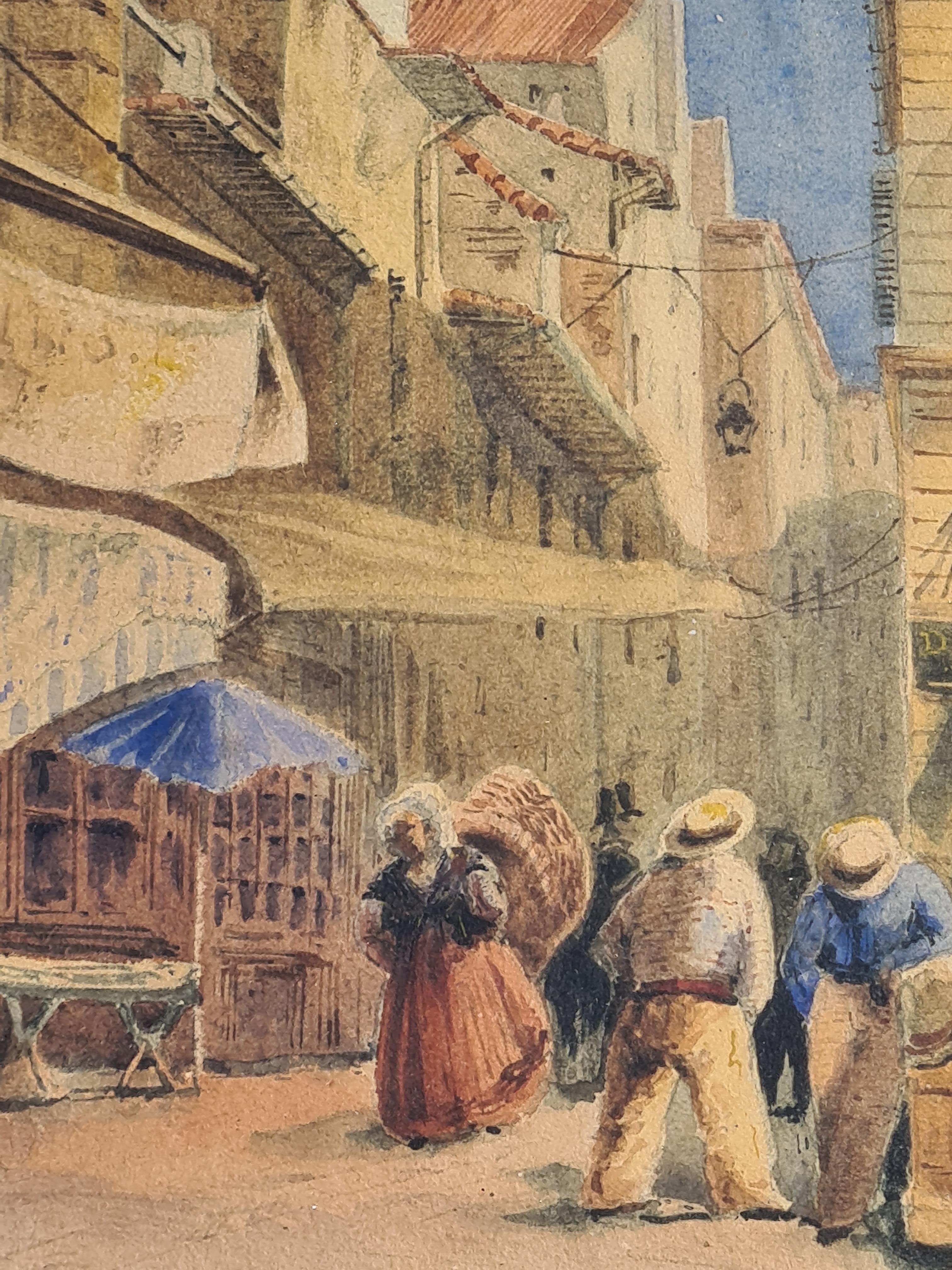 Street View of the City of Marseille and St Ferréol, Watercolour on Paper. - Realist Art by Lucien Marius Paul Roustan