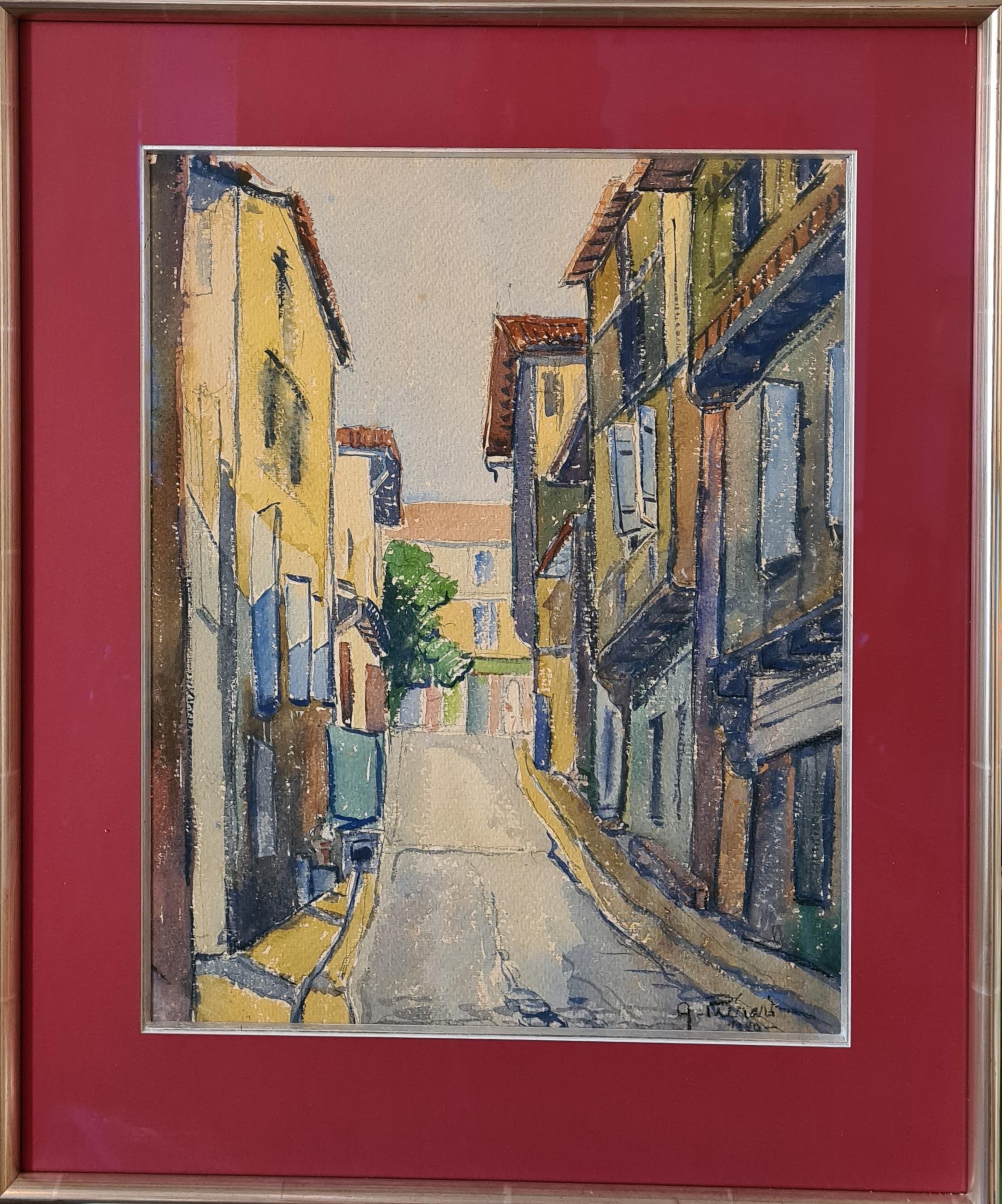 André Pierard Landscape Art - Barcelona Street Scene, Watercolour on Paper.