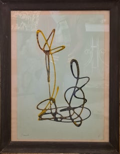 Mid-century French Abstract Oil on Paper.
