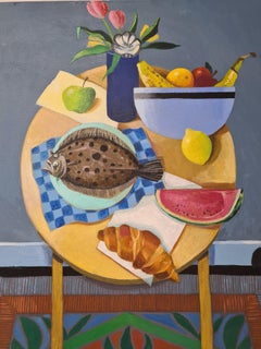 Breakfast Tablescape with Plaice. Oil on Canvas.