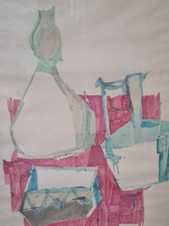 Mid Century Italian Tablescape With Red Cloth, 1956, Circle of Giorgio Morandi