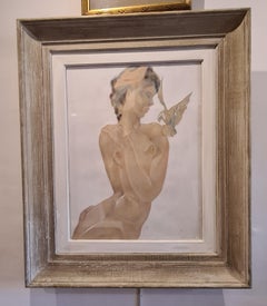 Beauty and the White Dove, Mid Century Franco-Russian Watercolour