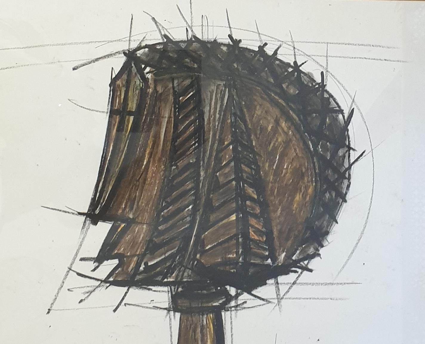 Mermet. Mid-Century Design for a Sculpture. Acrylic and Crayon on Paper. - Art by Unknown