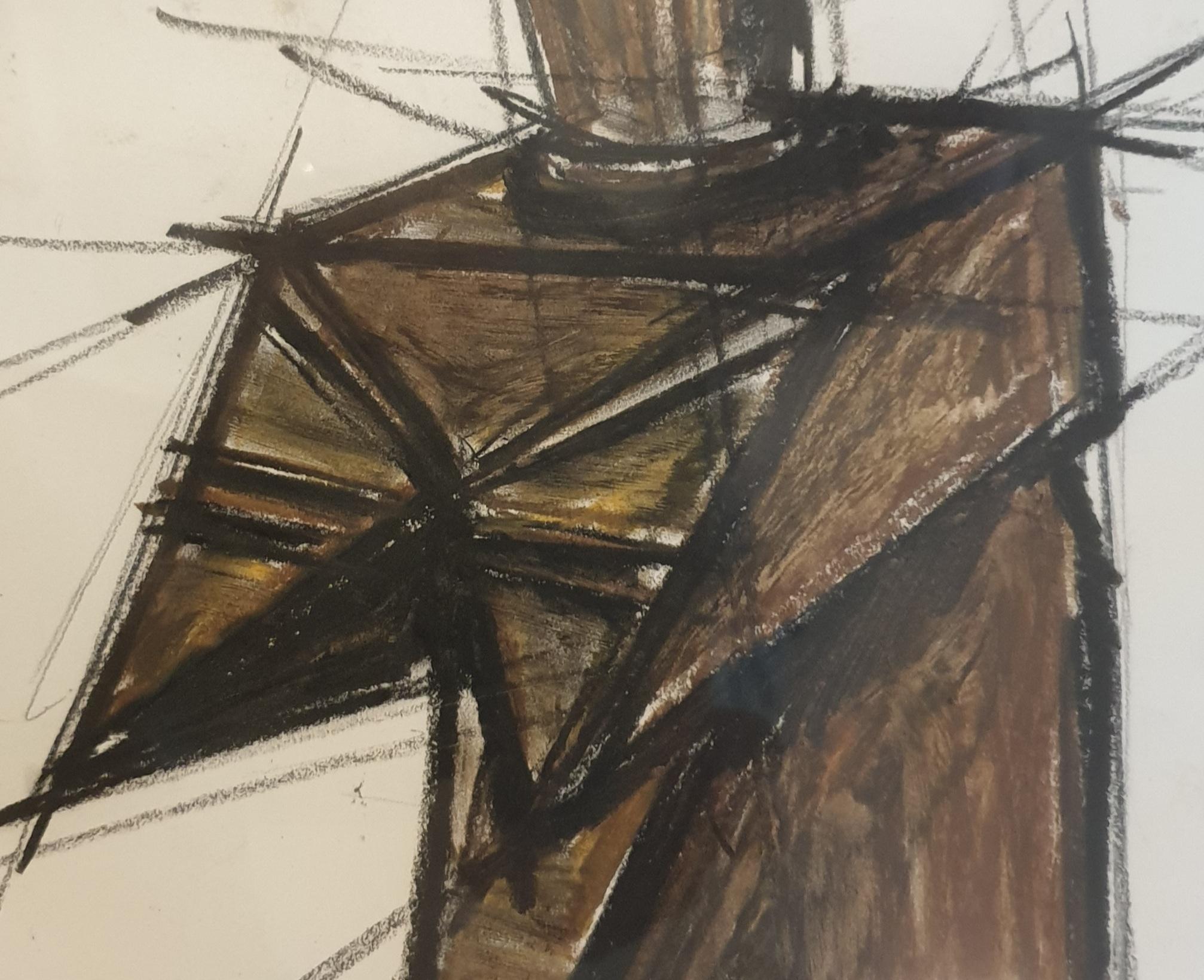 Mermet. Mid-Century Design for a Sculpture. Acrylic and Crayon on Paper. For Sale 2