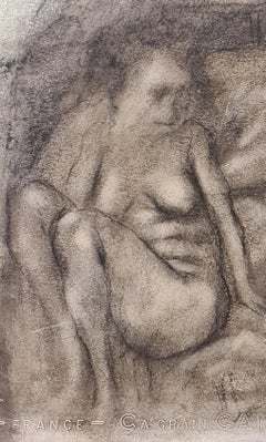 Late 20th Century French Expressionist Crayon on Paper. 'Woman on a Bed'.