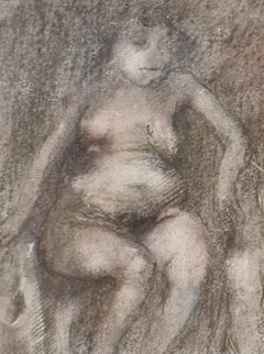 Late 20th Century French Expressionist Crayon on Paper. 'Woman in a Chair'.