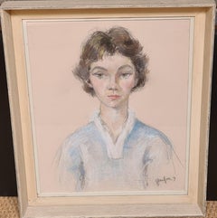 'Suzanne', Large Mid Century French Portrait Drawing by Gourdon