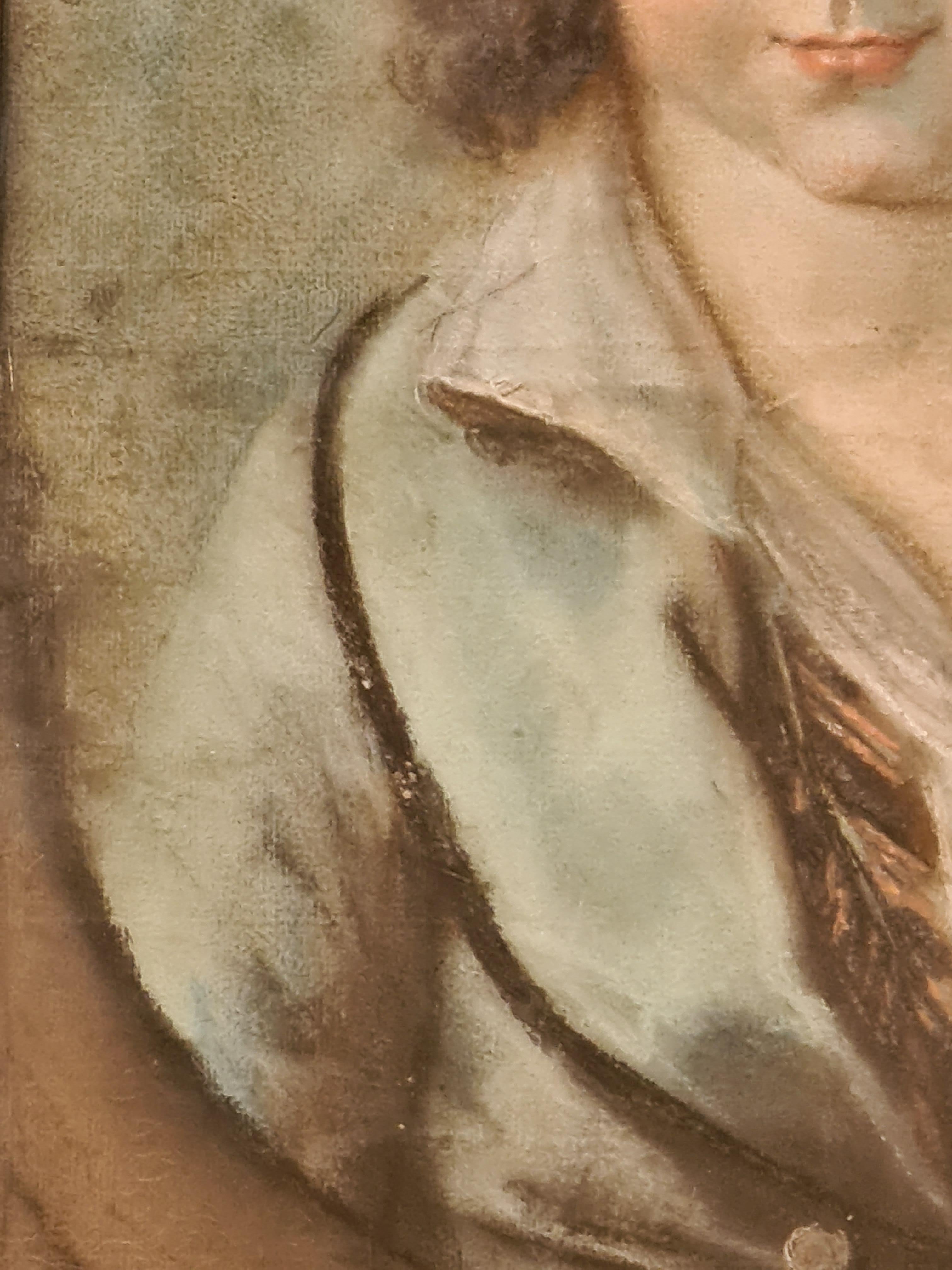 Französisches Pastellporträt auf Papier aus dem späten 18. Jahrhundert einer jungen Dame in zeitgenössischer Kleidung in einem 