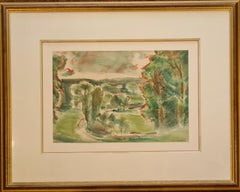 Mid-Century Romantic Watercolor on Paper. 'The Valley, Rouen'.