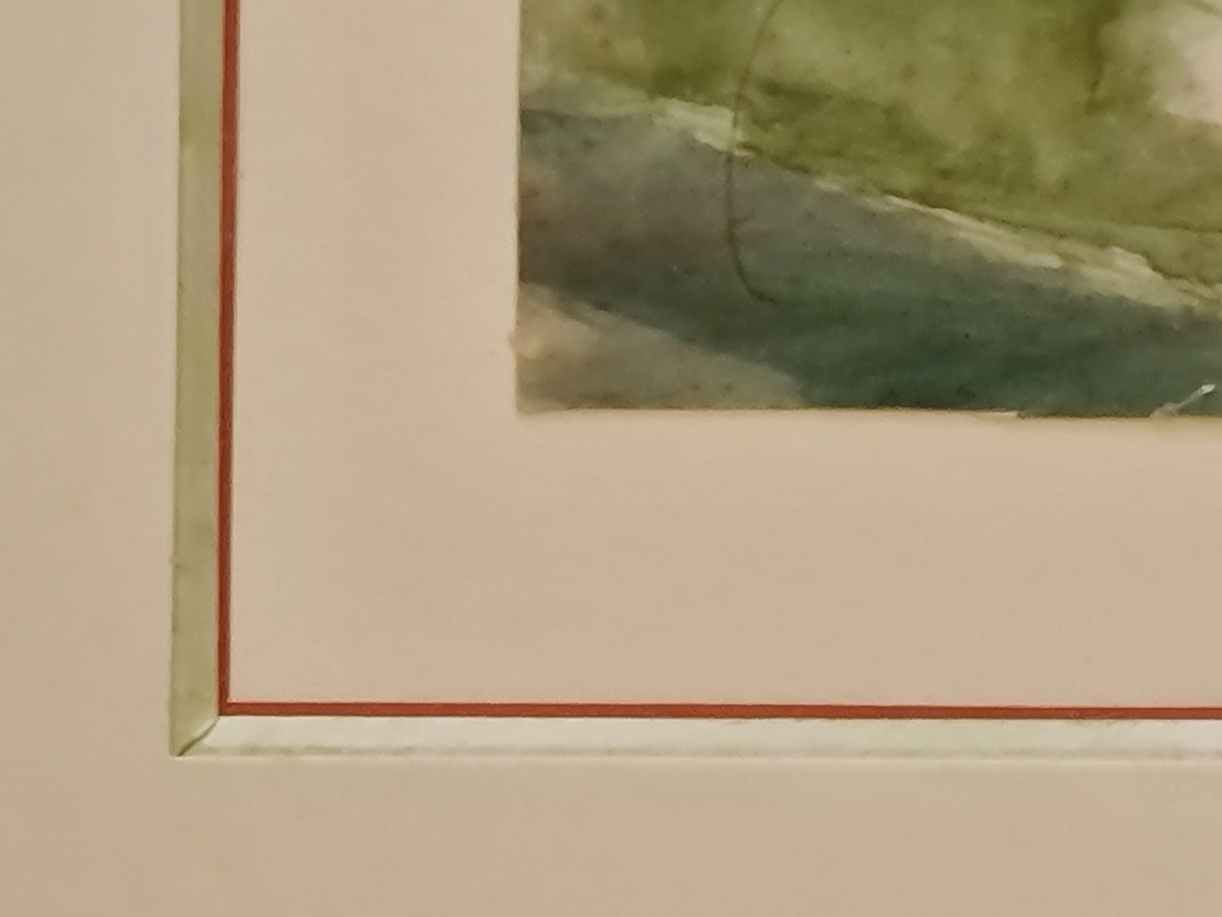 French mid 20th Century watercolour landscape on paper by Roger Tolmer. Signed bottom right. Presented under glass in fine custom giltwood frame with a hand count mount and passe-partout.

Tolmer has used a russet red to highlight details and forms