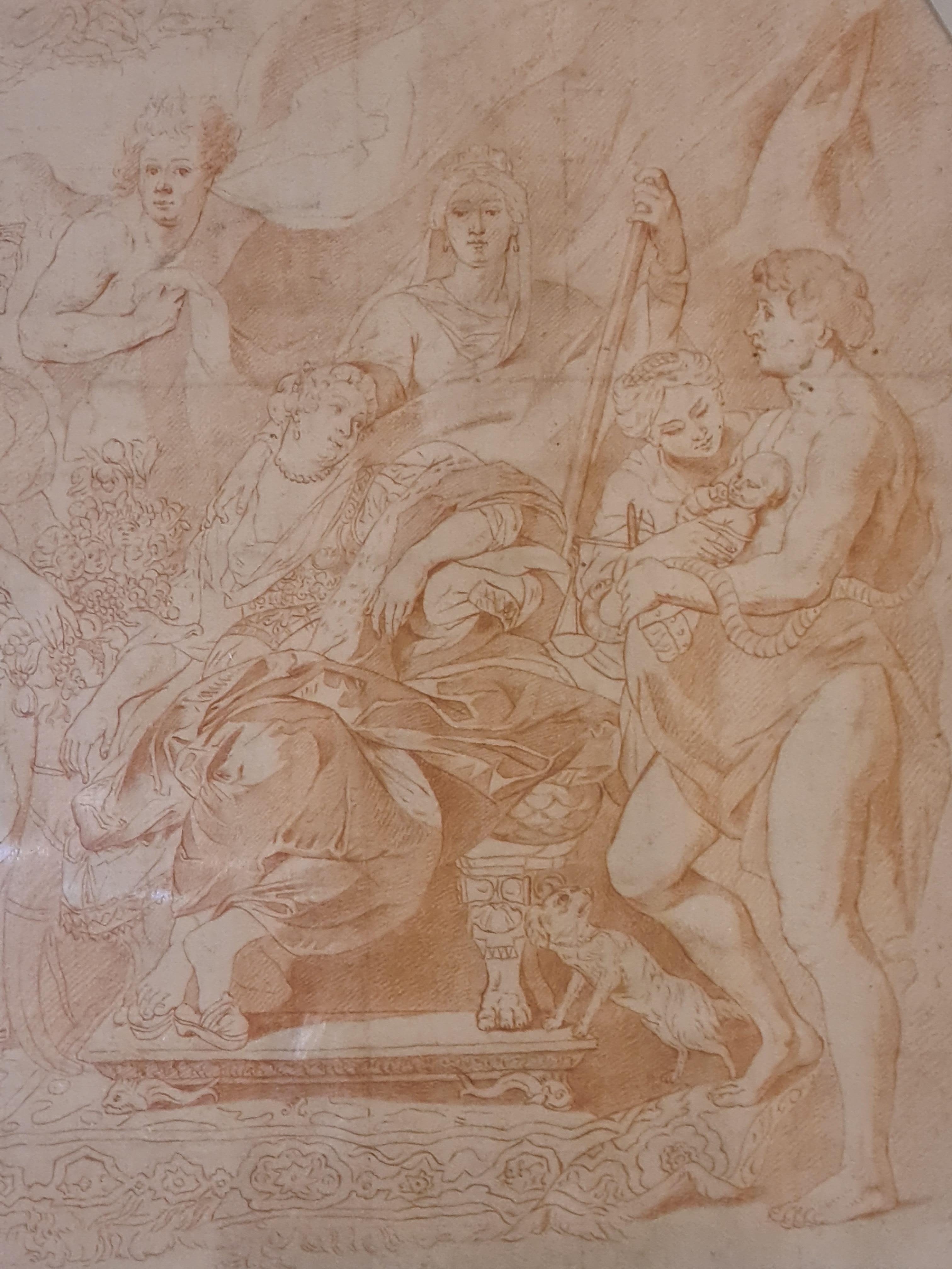 Figurative Art Jean-Marc Nattier - Drawing Sanguine du 18ème siècle, La Naissance de Louis XIII, d'après Rubens.