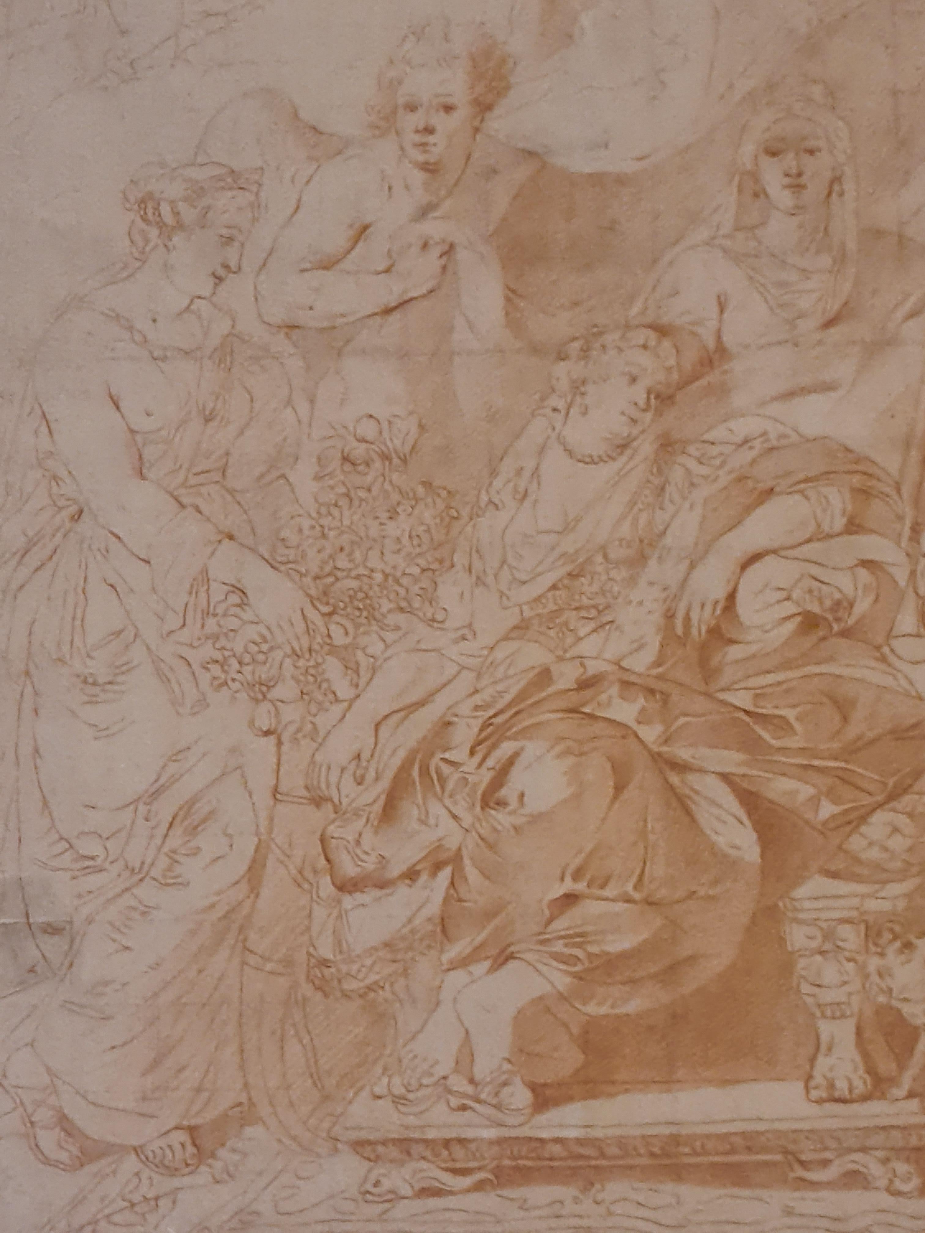 Drawing Sanguine du 18ème siècle, La Naissance de Louis XIII, d'après Rubens. - Art de Jean-Marc Nattier