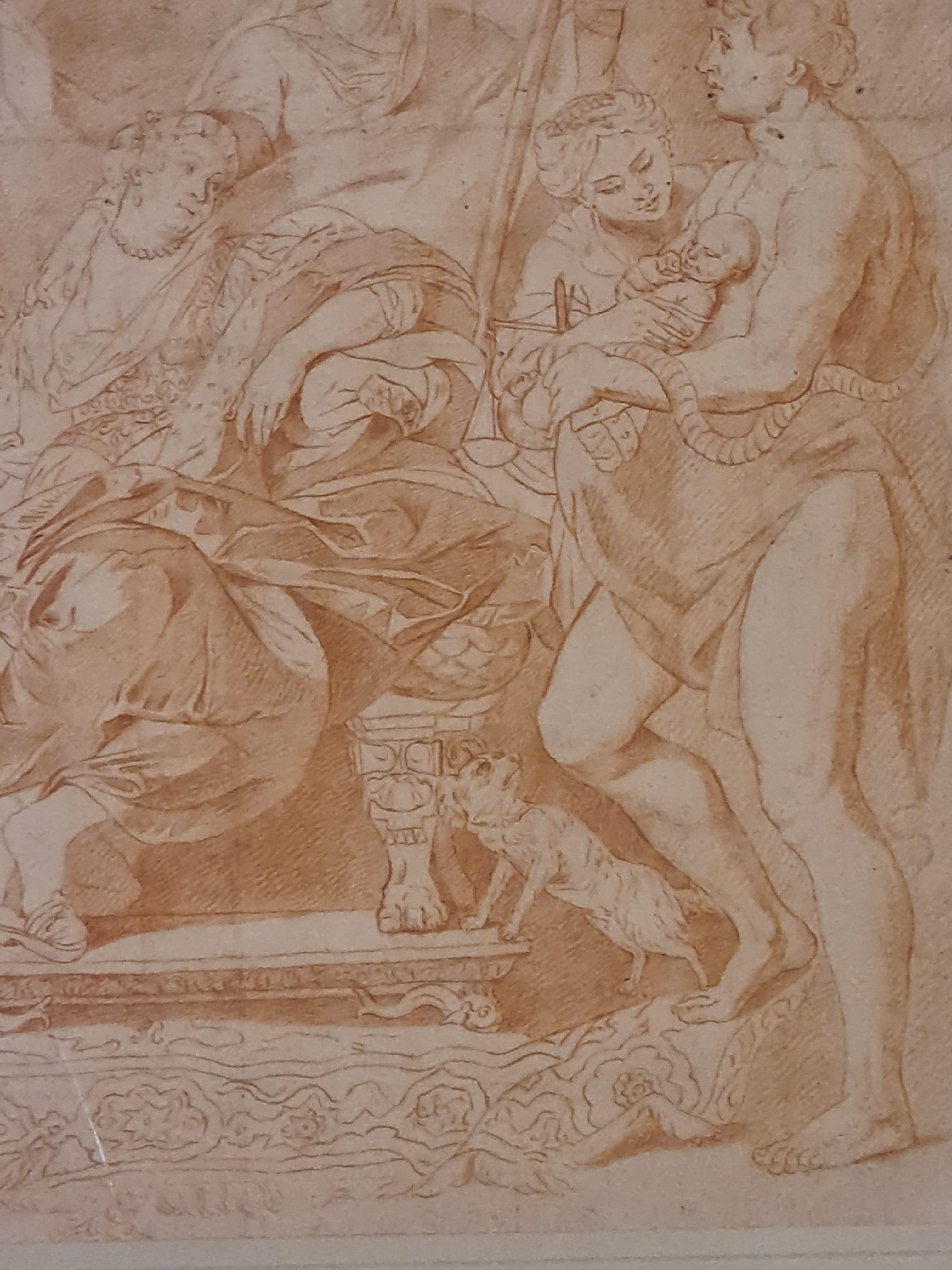 Drawing Sanguine du 18ème siècle, La Naissance de Louis XIII, d'après Rubens. - Marron Figurative Art par Jean-Marc Nattier