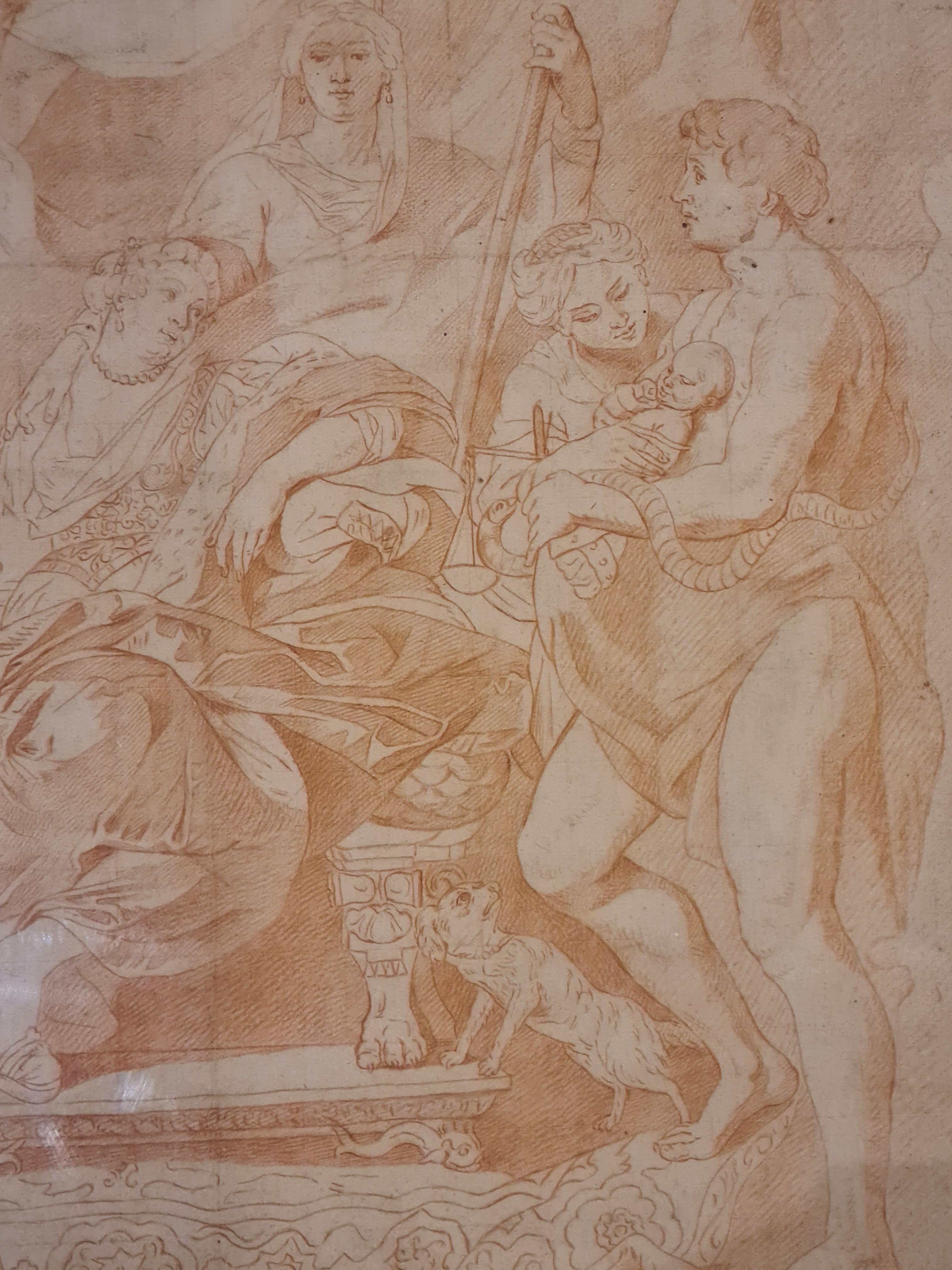18th Century Sanguine Drawing, La Naissance de Louis XIII, After Rubens. For Sale 2