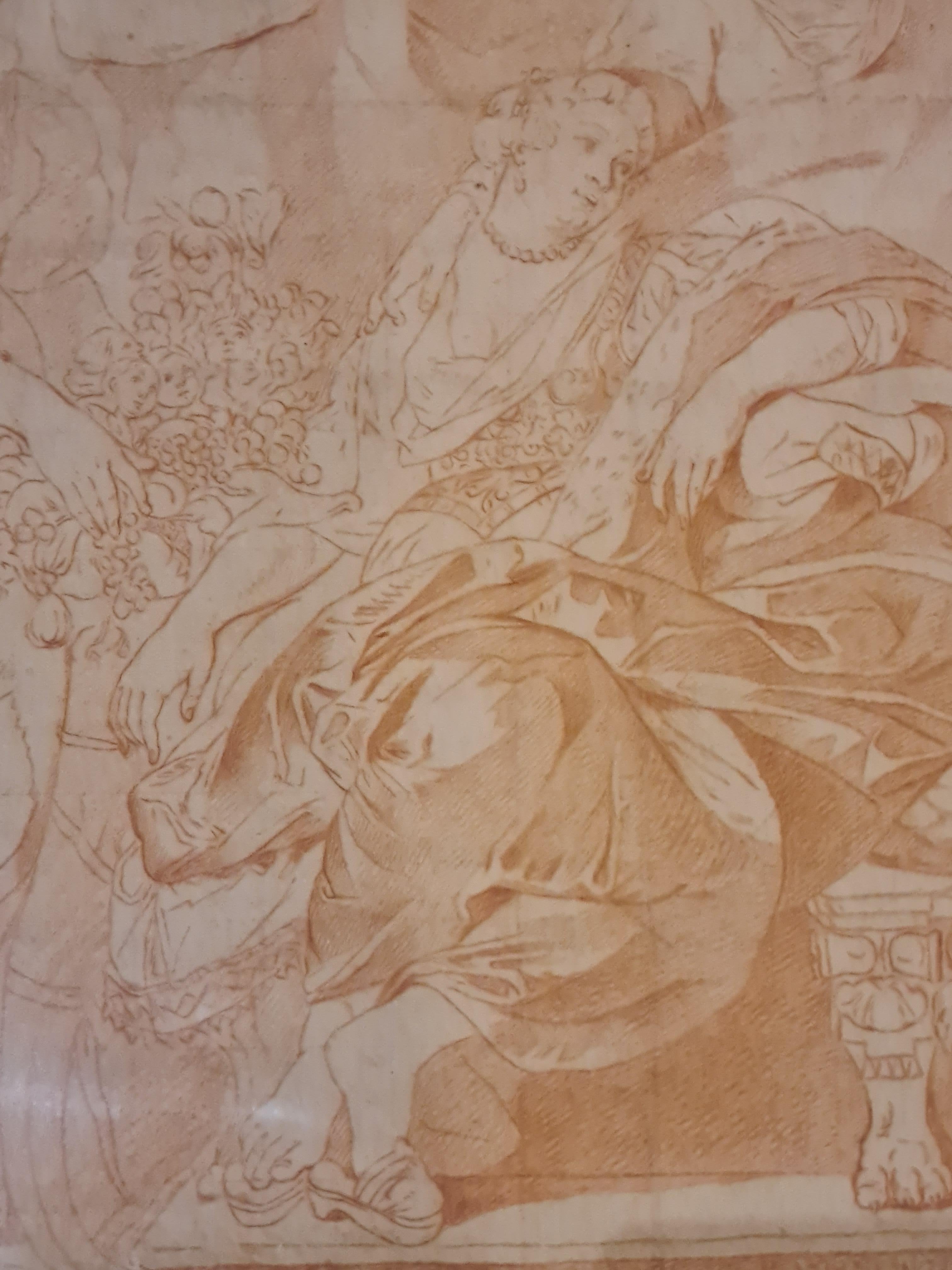 18th Century Sanguine Drawing, La Naissance de Louis XIII, After Rubens. For Sale 3