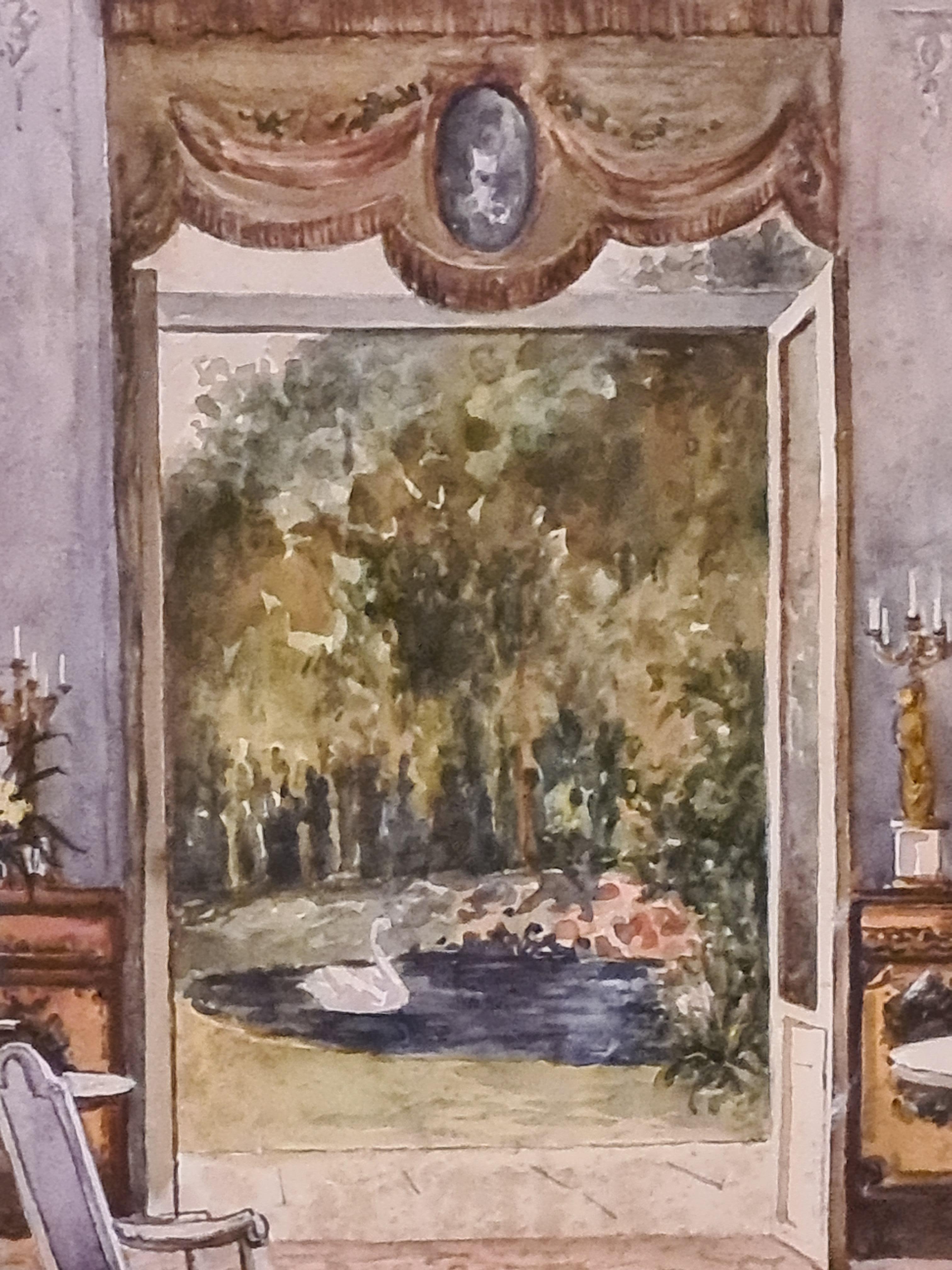 Interior Genre Scene Painting, Le Salon Français. - Romantic Art by Stanislav Yulianovich Zhukovsky