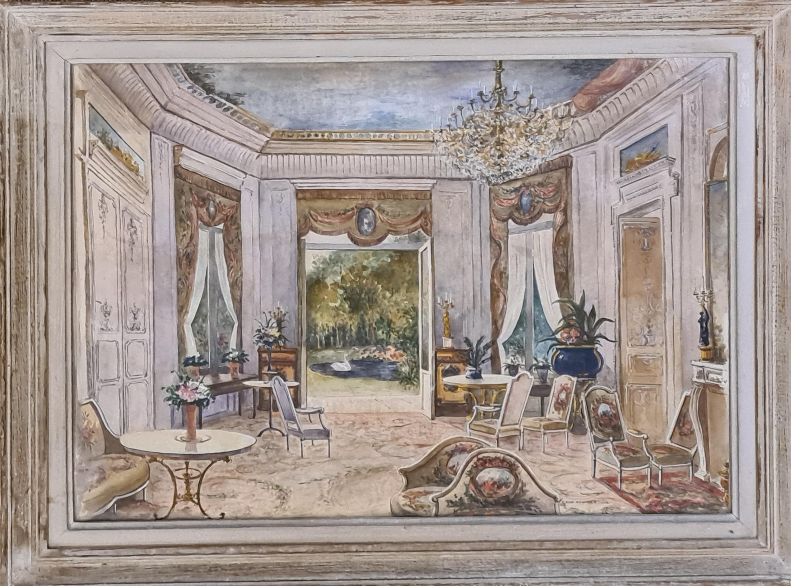 Interior Genre Scene Painting, Le Salon Français. - Art by Stanislav Yulianovich Zhukovsky