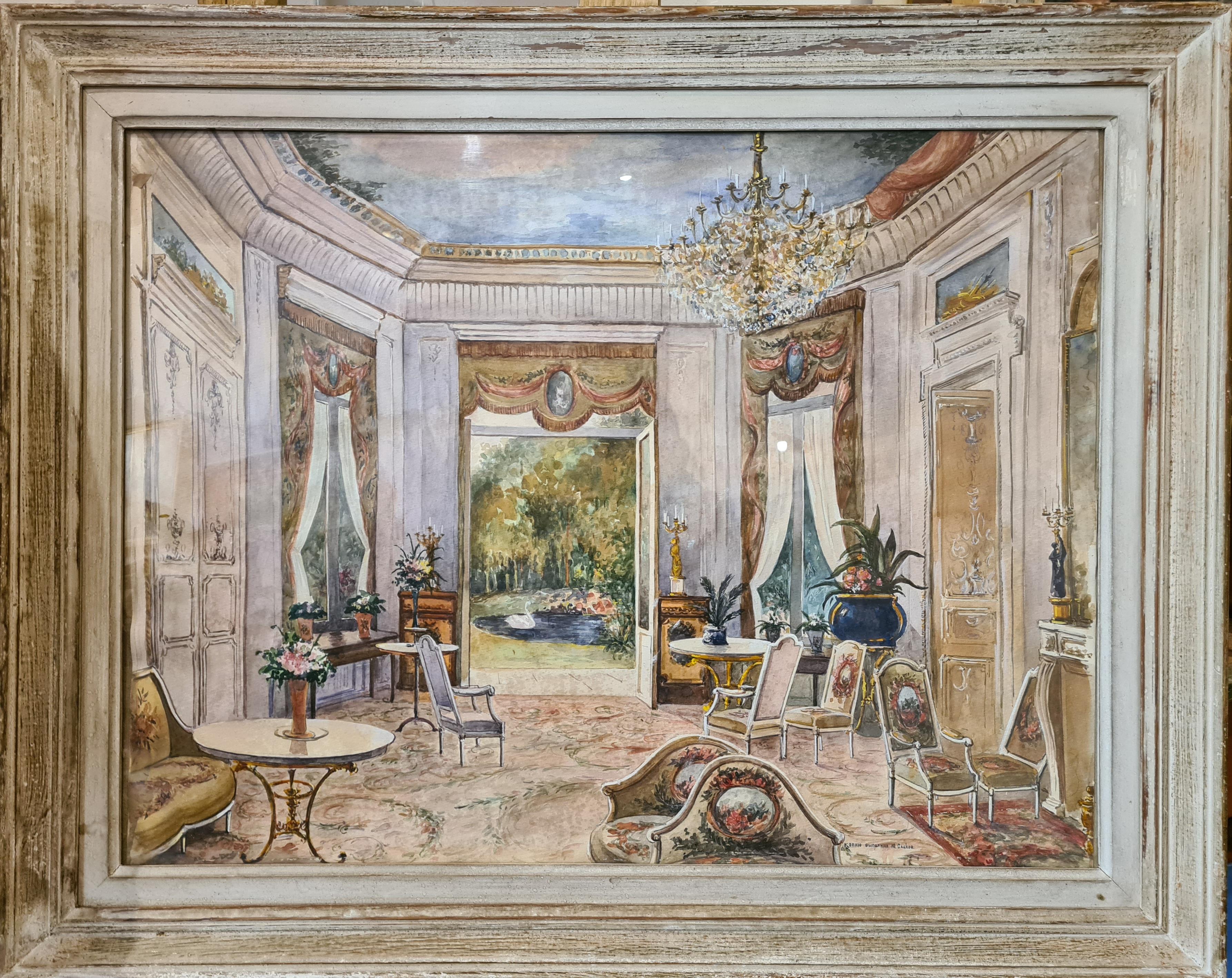 Interior Genre Scene Painting, Le Salon Français. 3