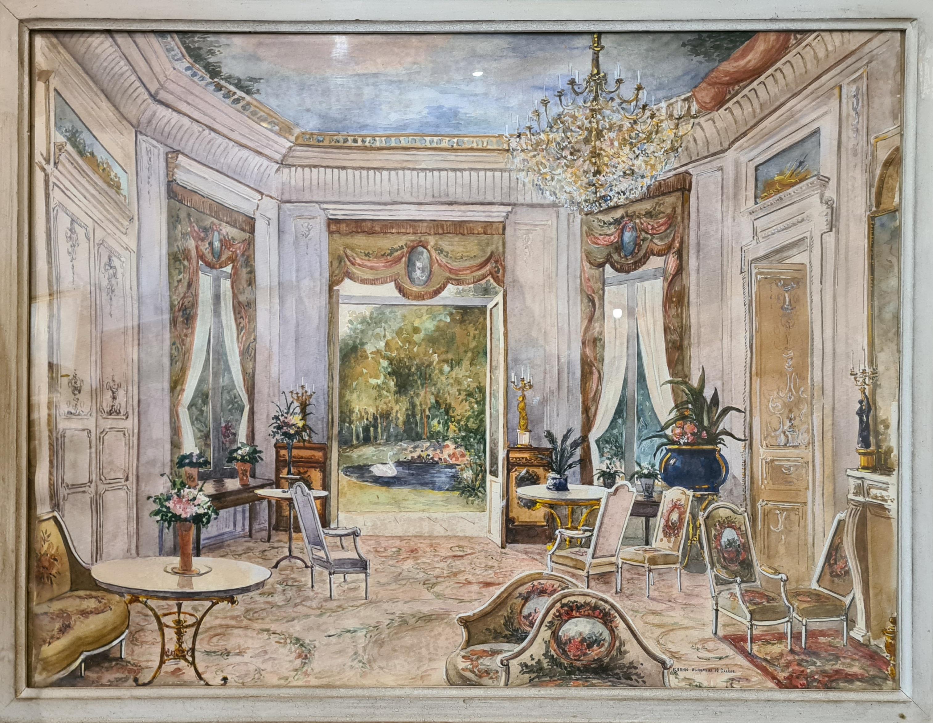 Stanislav Yulianovich Zhukovsky Interior Art - Interior Genre Scene Painting, Le Salon Français.