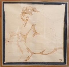Mid Century Ink Drawing on Paper of a Female nude.