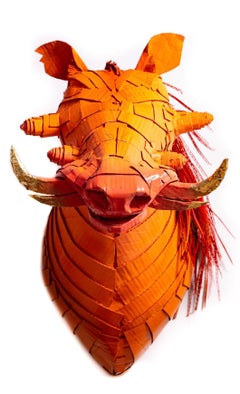 Warthog in Hermès Orange with Gold Leaf Horn Detail