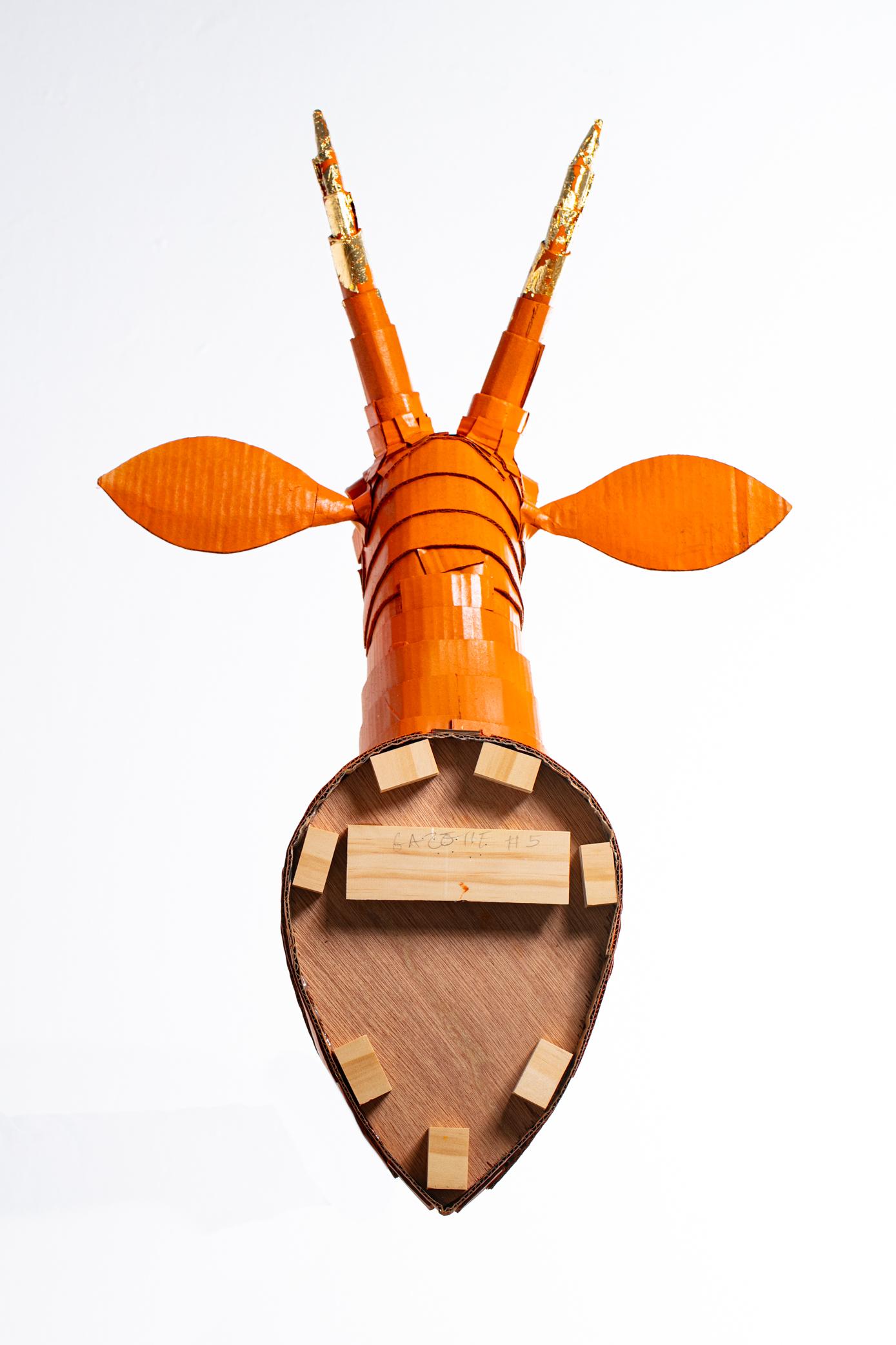 Gazelle #5 in Persimmon Orange with Gold Leaf Horn Detail For Sale 1