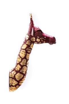 Giraffe Sculpture in Raspberry Red with Gold Leaf Spotted Detail