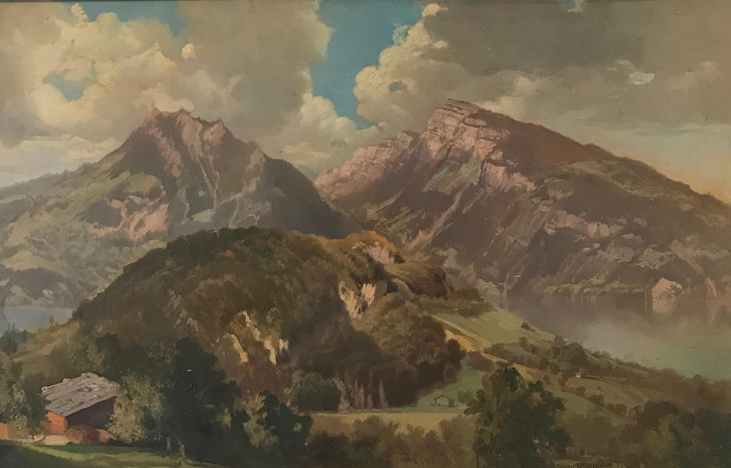 Carl Fuchs Landscape Painting - Colline et montagnes -  Hill and mountains