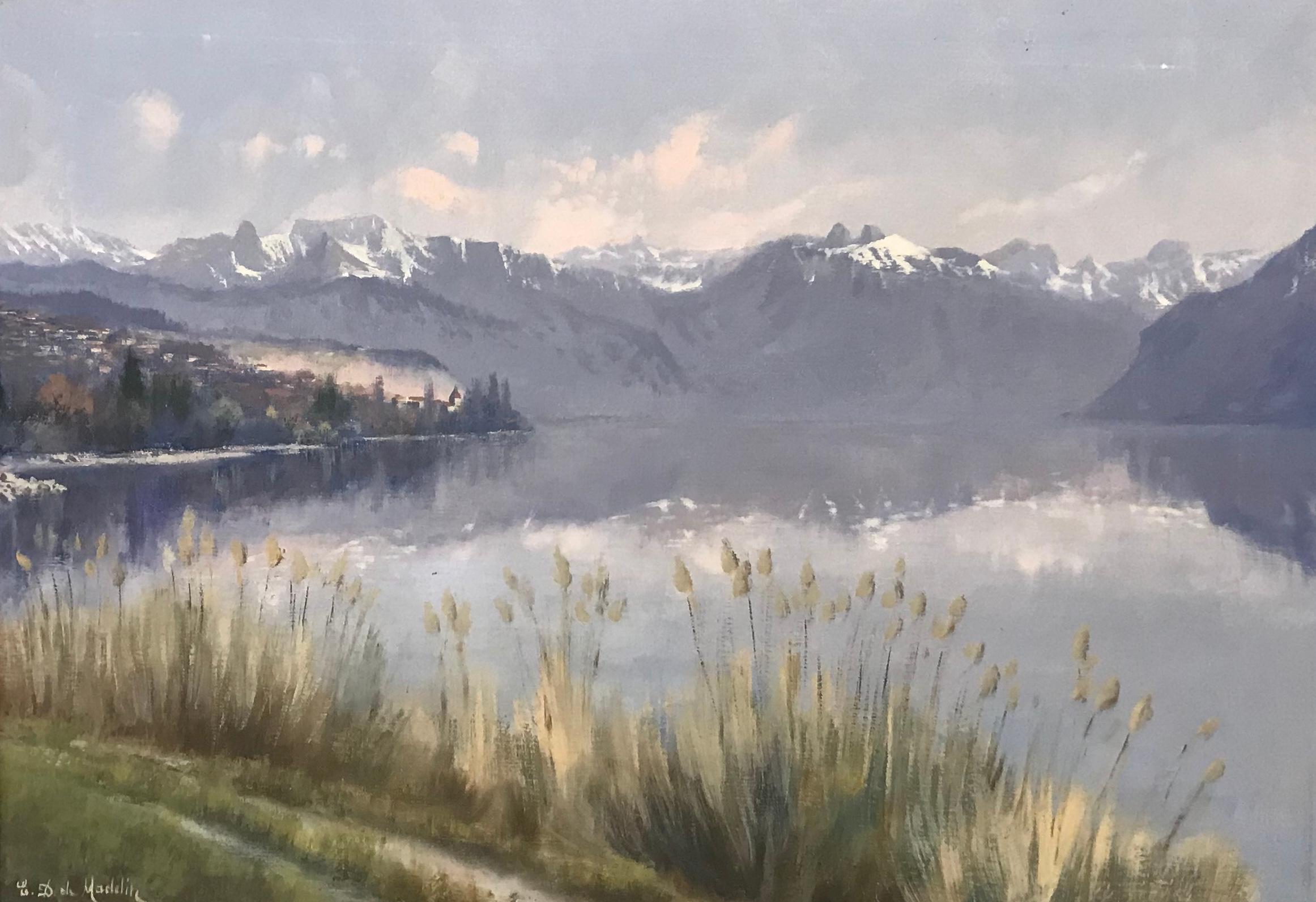Eugène Devaud De Madelin Landscape Painting - Lac Léman en hiver - Lake Geneva in winter