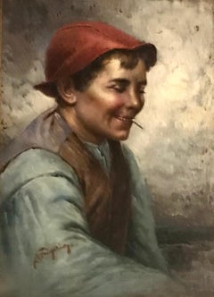 Ragazzo con sigaretta di Raffaelle Frigerio - Olio su tavola 23x30 cm