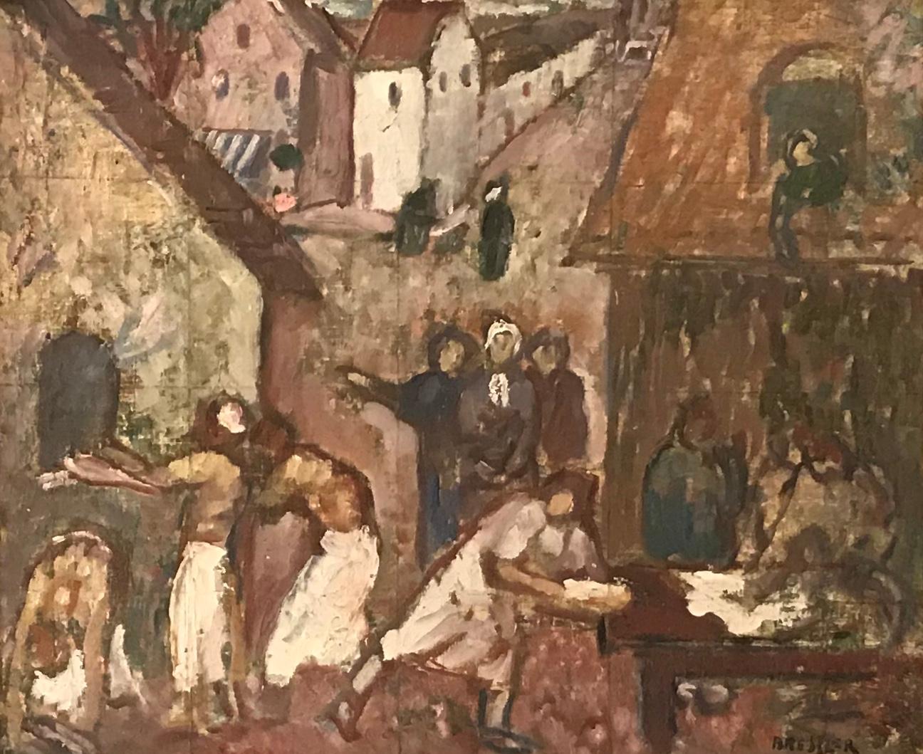 Emile Bressler Portrait Painting - Bread oven and villagers
