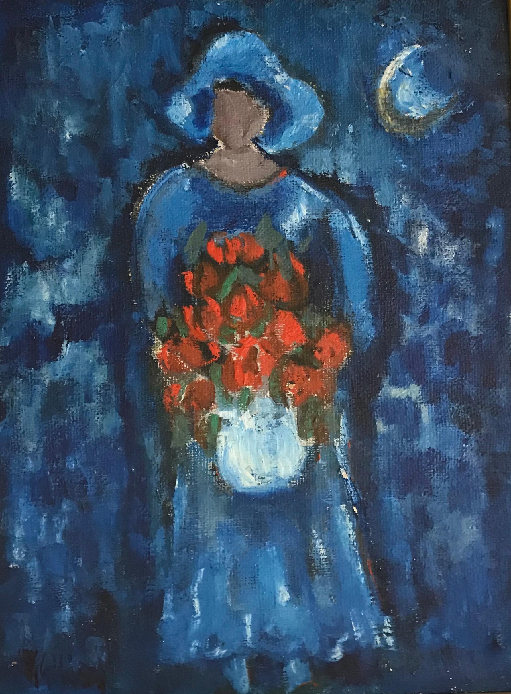 William Goliasch Portrait Painting - The woman with the bouquet