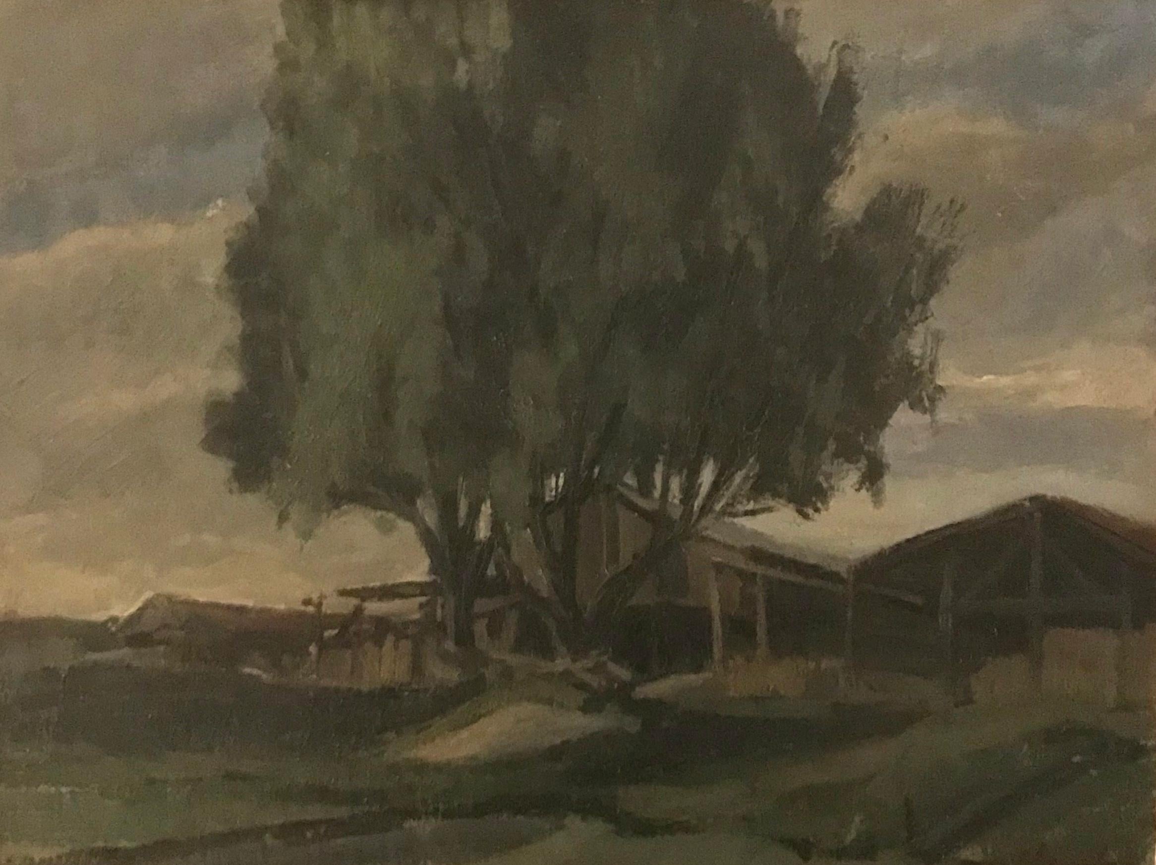 Marius Chambaz Landscape Painting - The tree in front of the barn