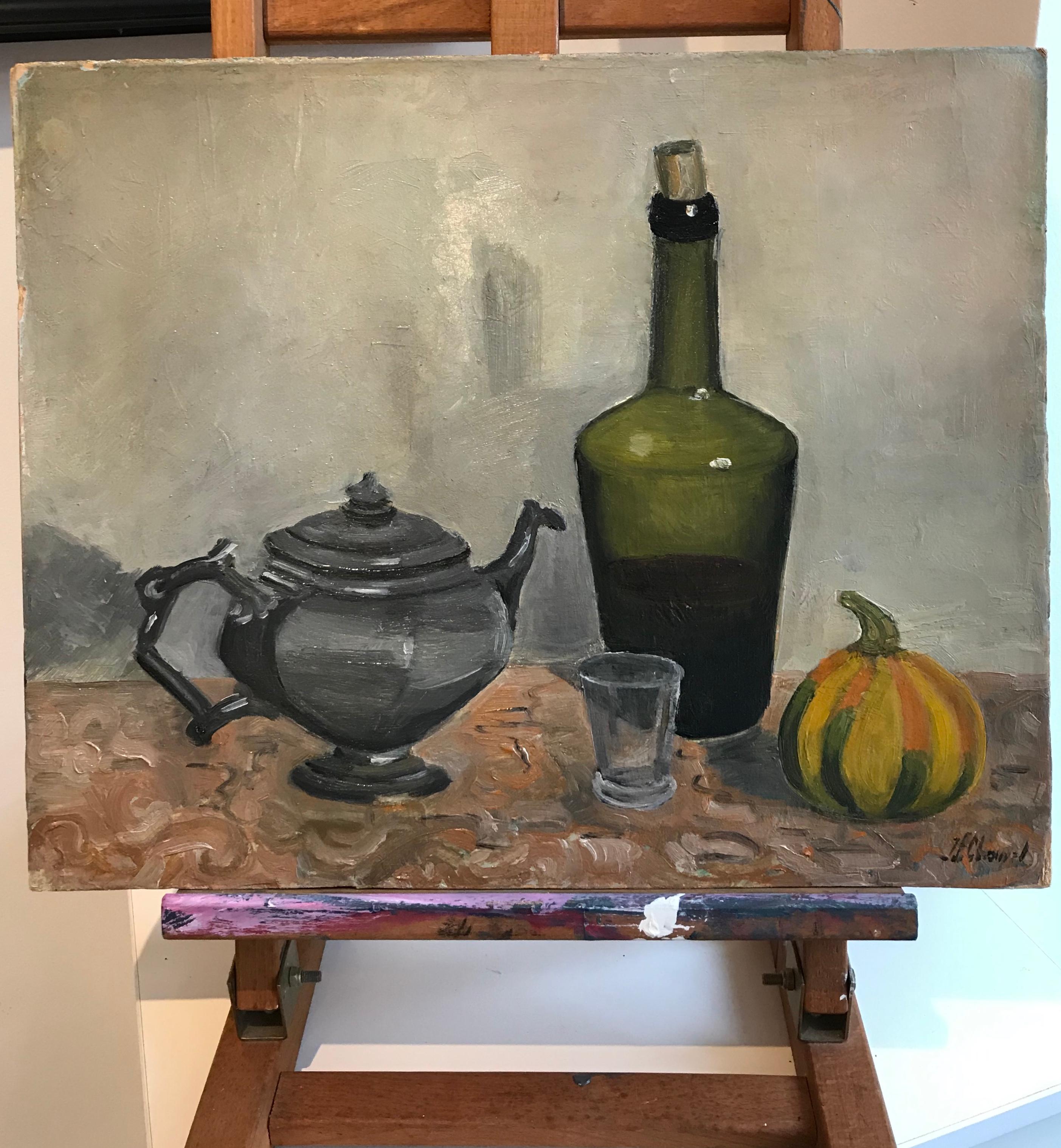 Still life with carafe and teapot - Painting by Jean F. Chomel