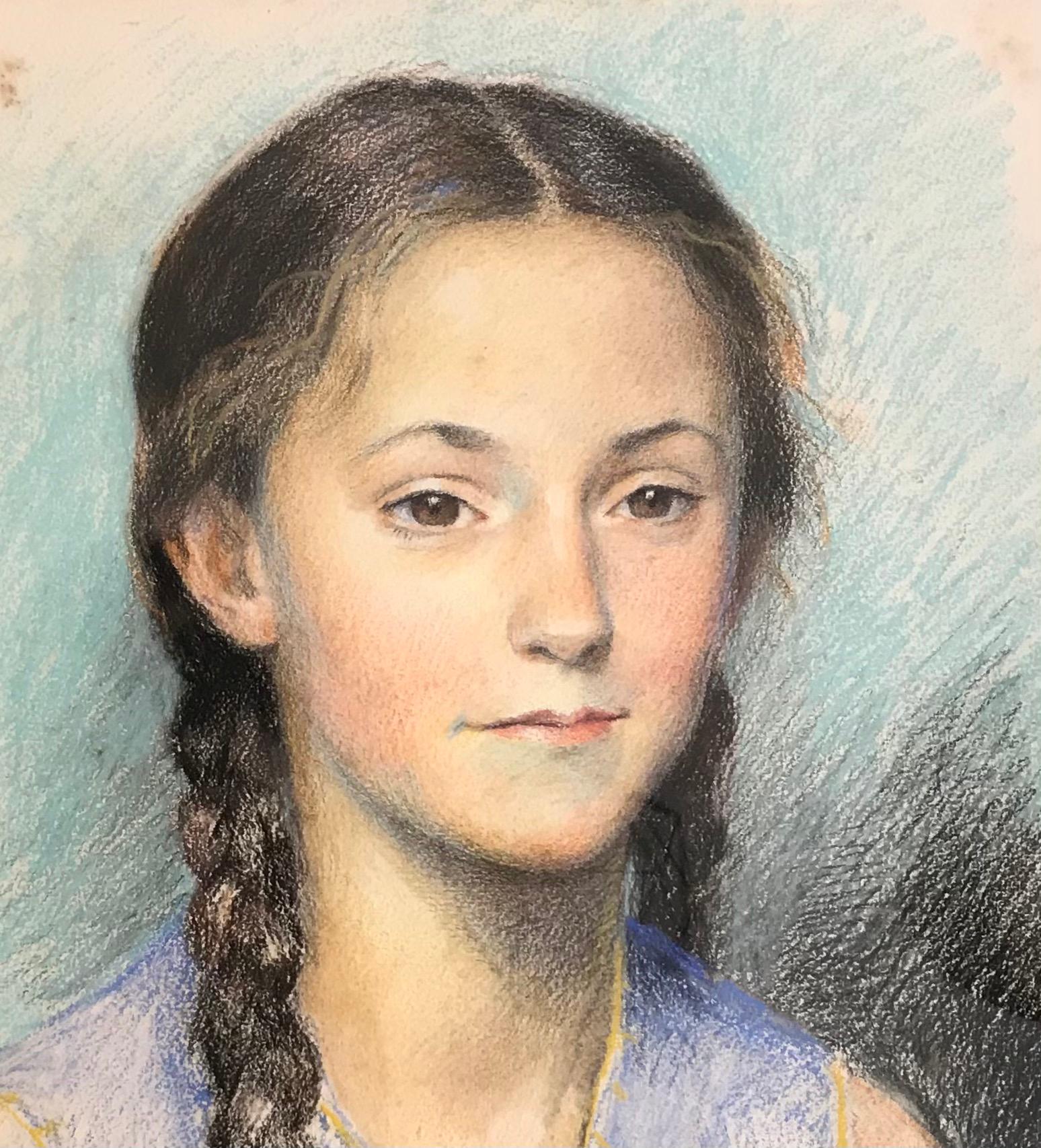 Portrait of a young girl - French School Art by David Arnold Burnand