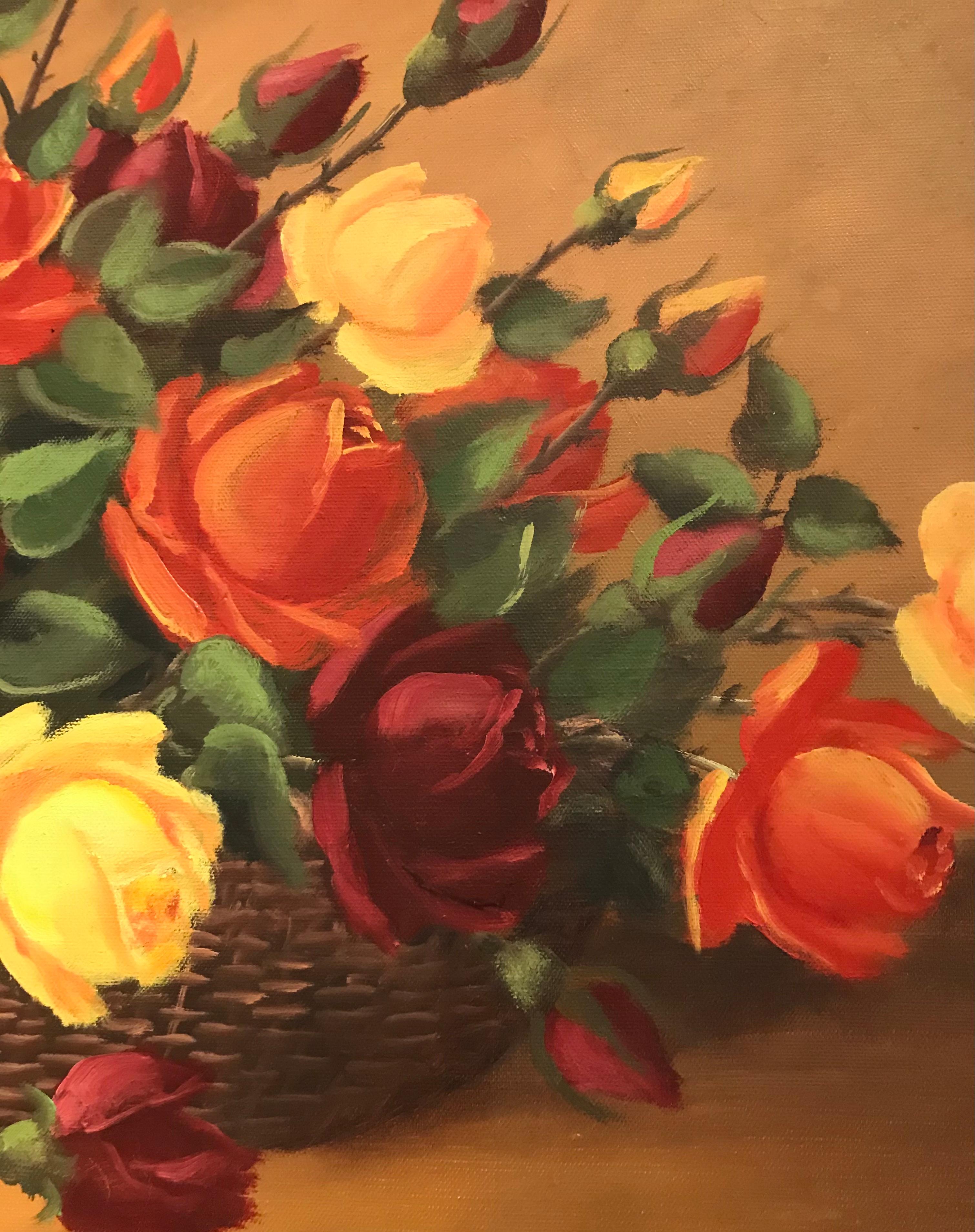 a basket of roses painting