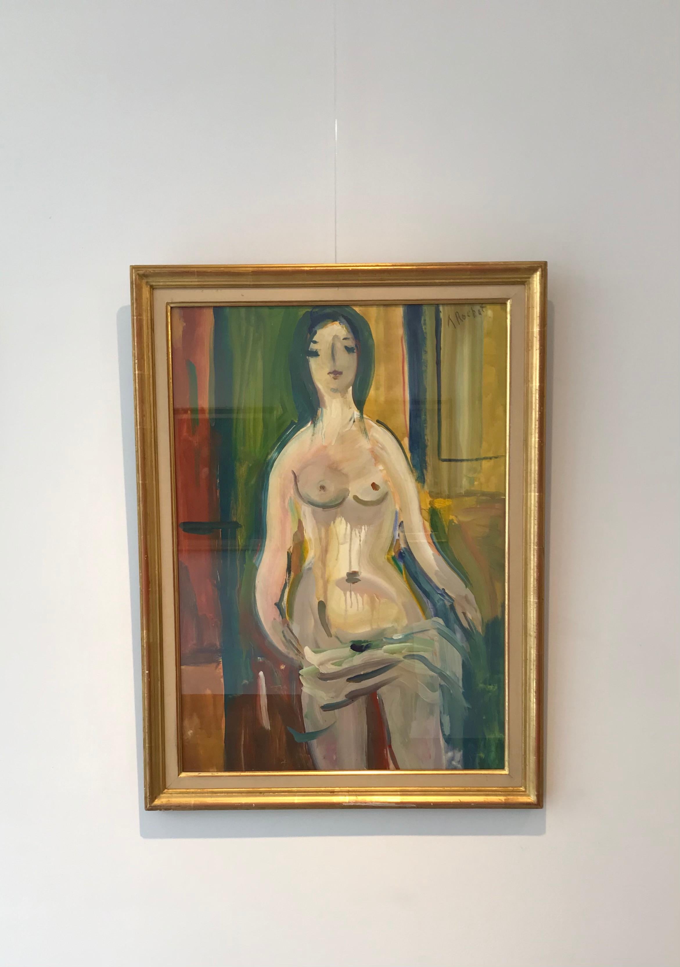 « Femme nue » par Alexandre Rochat - Gouache en vente 1
