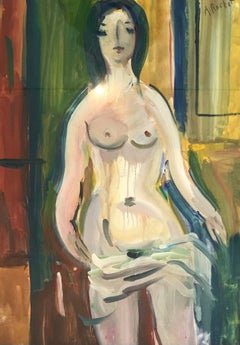 Vintage "Female nude" by Alexandre Rochat - Gouache