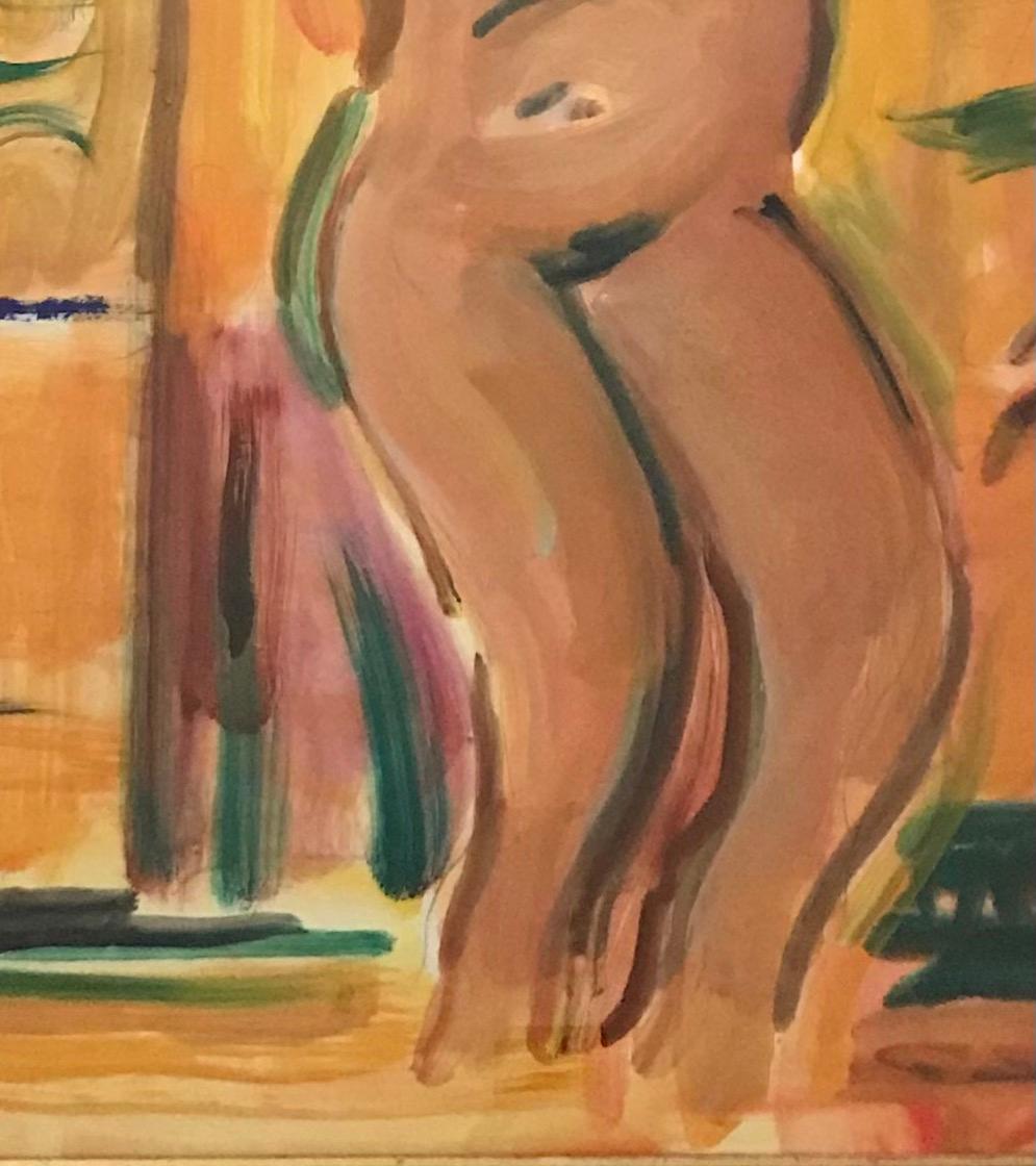 Erotic scene 2 - Orange Nude Painting by Alexandre Rochat