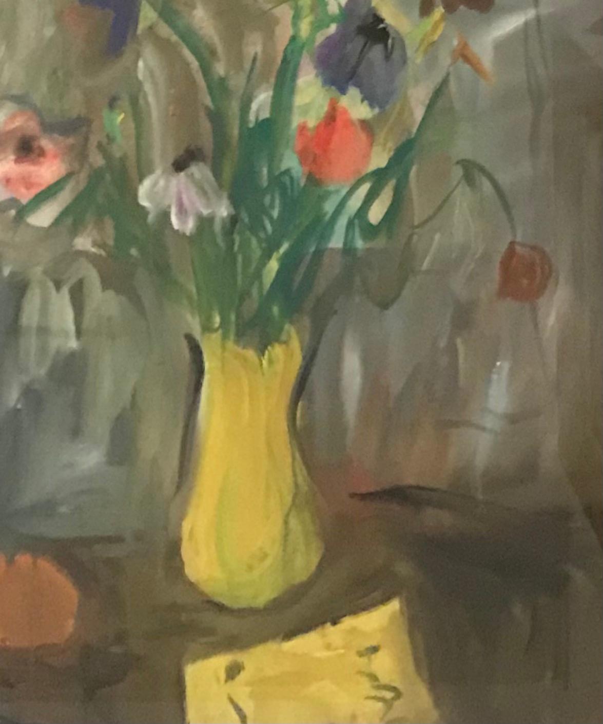 Frühlings-Blumenstrauß (Grau), Still-Life Painting, von Alexandre Rochat