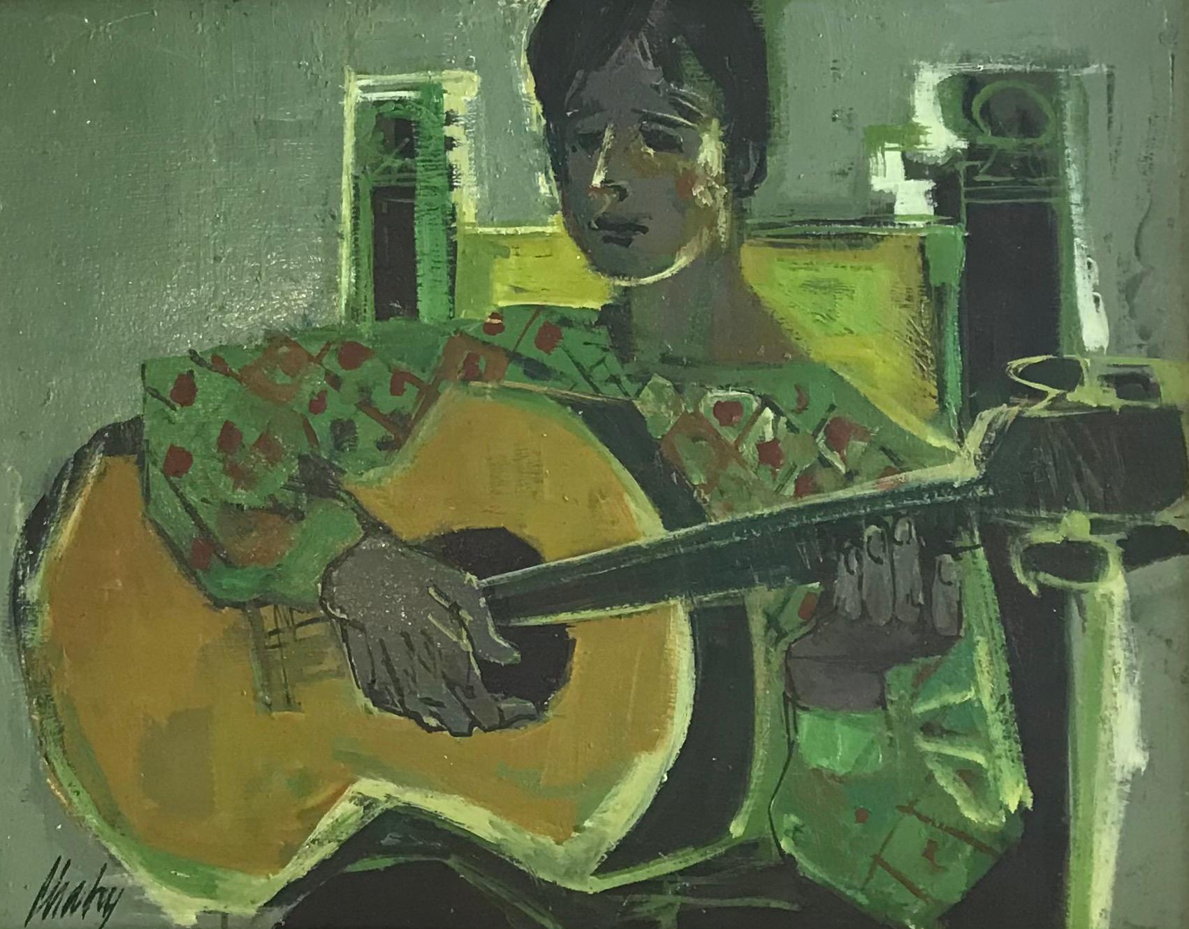Frank Chabry Portrait Painting - Young woman with guitar