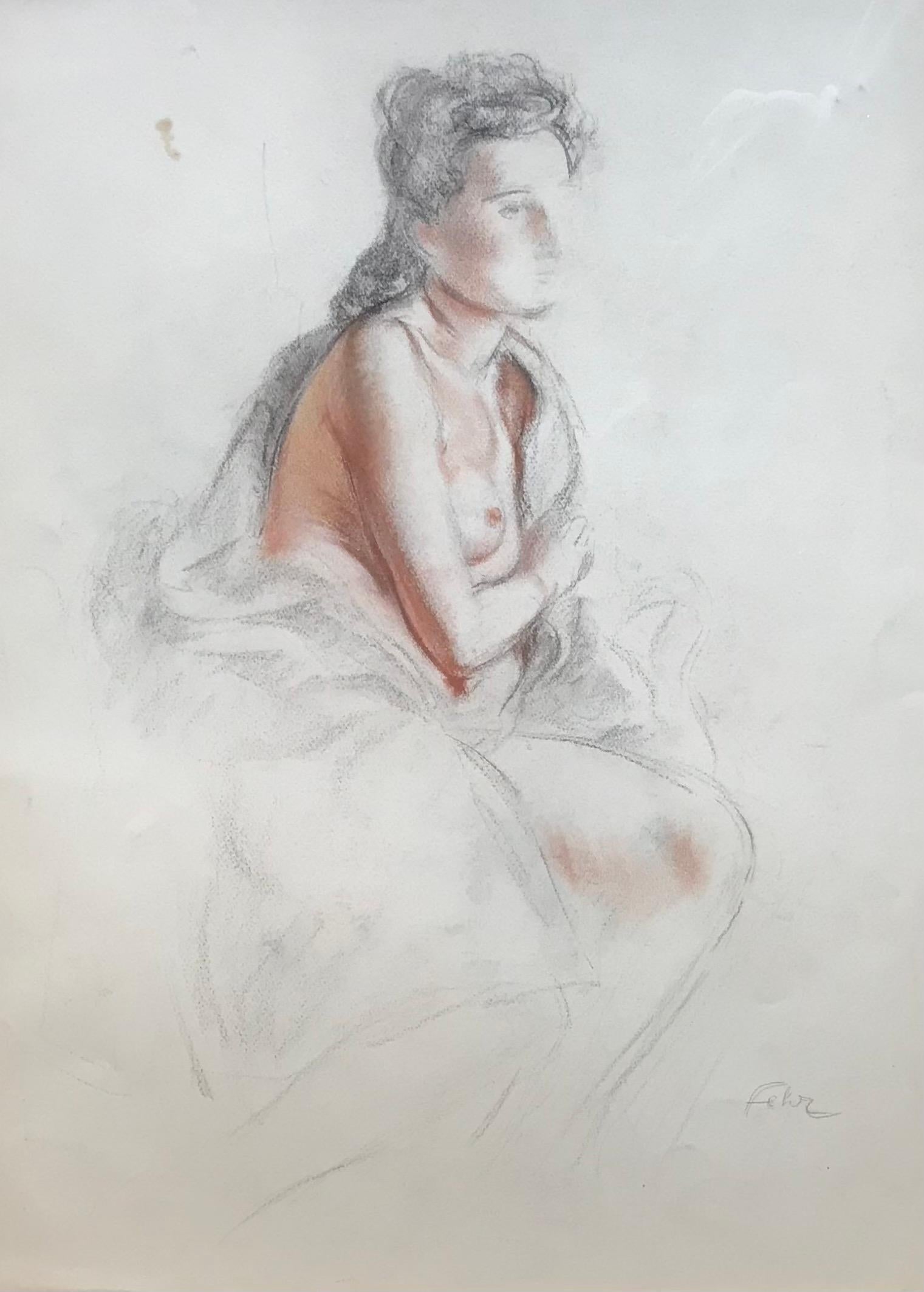 Sketch of woman by Henri Fehr - Drawing 