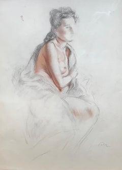 Sketch of woman by Henri Fehr - Drawing 