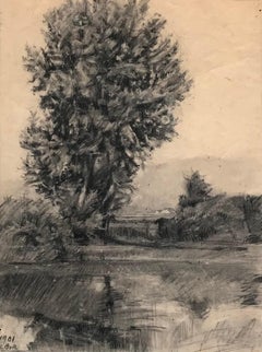 Paesaggio di César Alphonse Bolle - Carboncino 49x37 cm