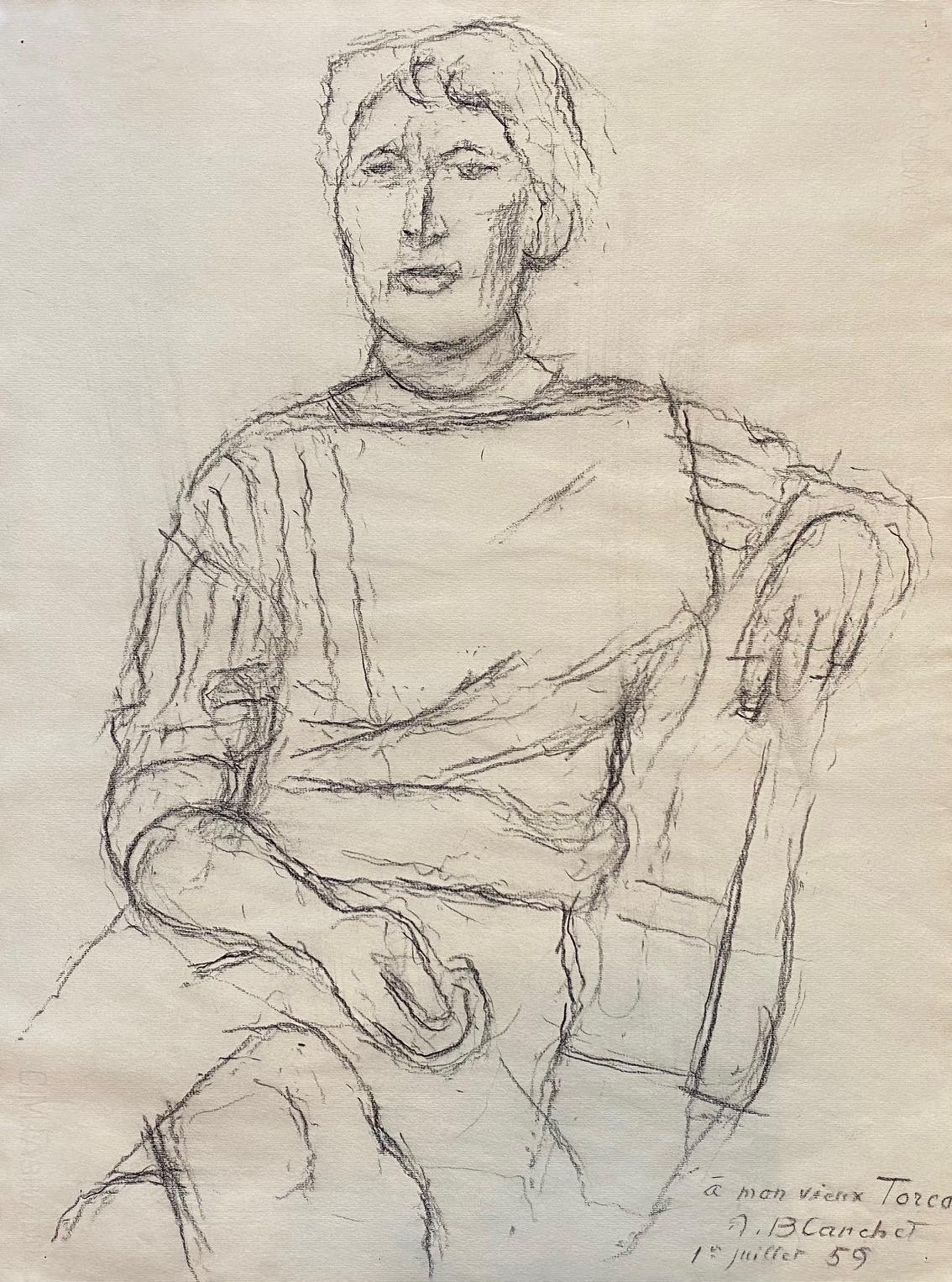 Portrait pour Torca by Alexandre Blanchet - Charcoal on paper 44x58 cm