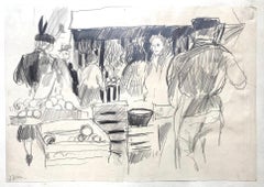 Vintage At the market by Jean Ducommun - Drawing 30x42 cm
