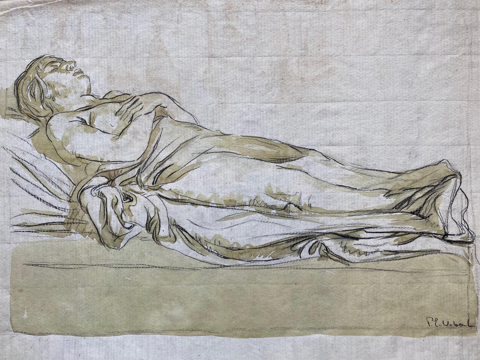 On the deathbed by Pierre Eugène Vibert - Gouache on paper 33x47 cm