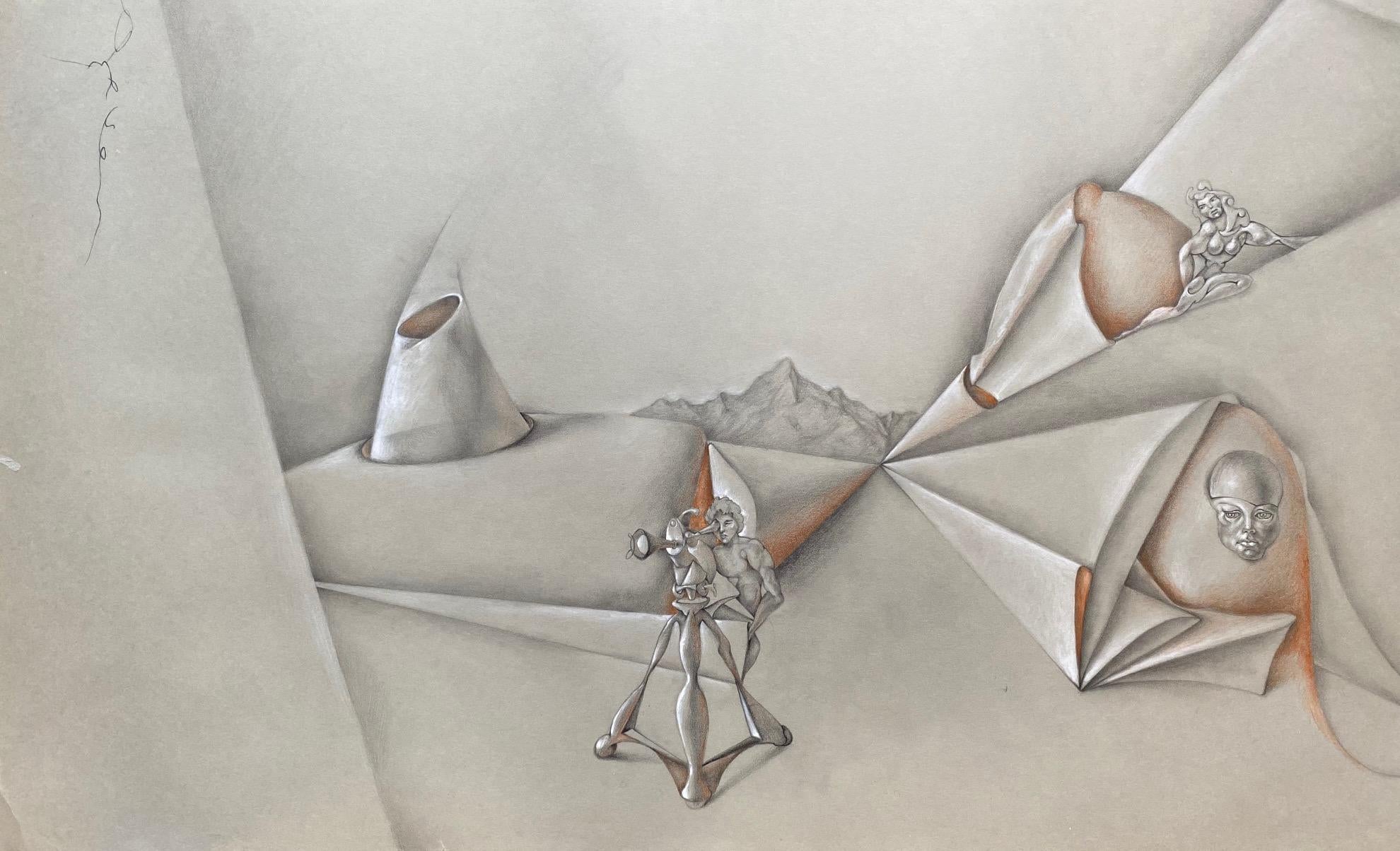 Surrealistische Komposition von José Gerson n°5 - Zeichnung 37x60 cm