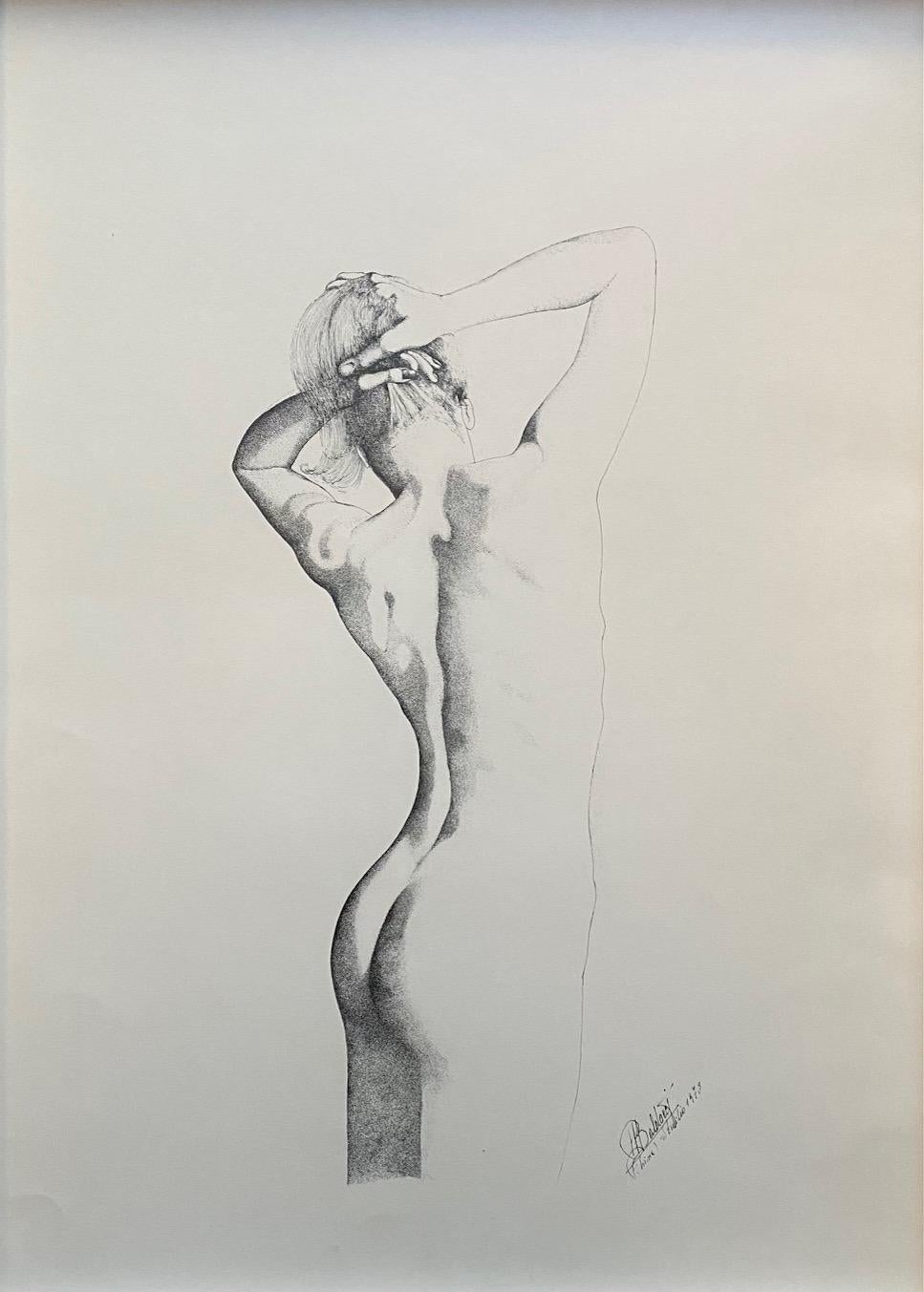 Unknown Figurative Art - Nude back (1978) - Ink on paper 46x63 cm