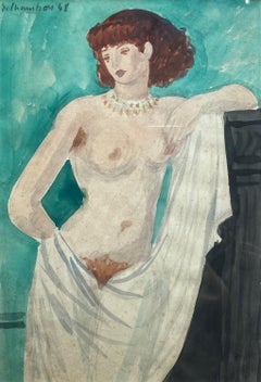 Female nude (1948) von Emile Chambon - Aquarell auf Papier 21x32 cm